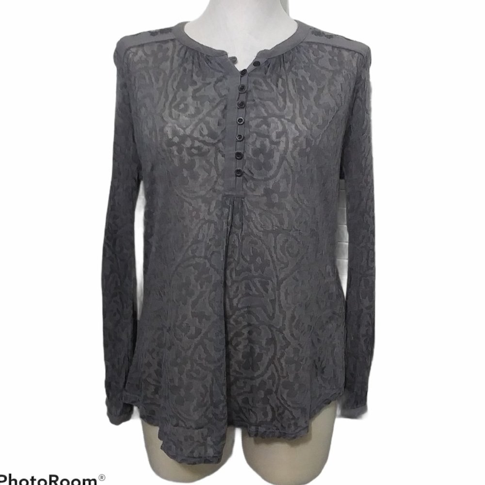 Lucky Brand‎ Embroidered Tunic Top Gray Lace Medium